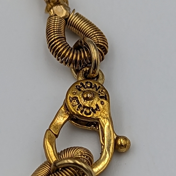 Vintage Monet Gold Tone Beaded Necklace with Tiger's Eye Gold Tone Pendant - Picture 7 of 9